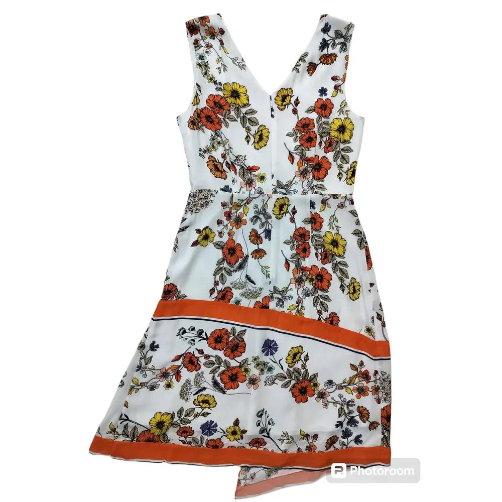 Elie Tahari Women's Jannele Orange Floral Sleeveless Fit & Flare Dress | Size‎ 4